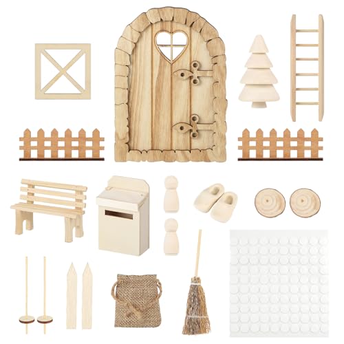 CPROSP 20tlg Wichteltür Zubehör Weihnachten Set, Elfentür Holz, Nissedor mit Miniatur Briefkästen, Zäun, Leiter, Stiefel, Kranz, Stiefel, Feentür Set für Kinder Geschenke von CPROSP