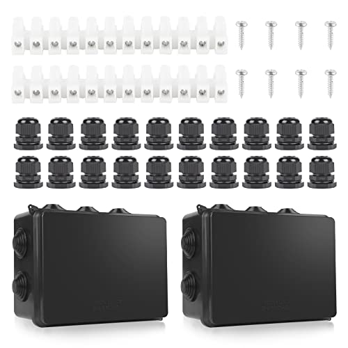 CPROSP 2er Abzweigdose Wasserdicht IP65 Aufputz-Abzweigkasten 150x110x70mm, Feuchtraumdosen mit 10x Kabelverschraubungen CPROSP 2er Abzweigdose Wasserdicht IP65 Aufputz-Abzweigkasten 150x110x70mm, Feuchtraumdosen mit 10x Kabelverschraubungen von CPROSP