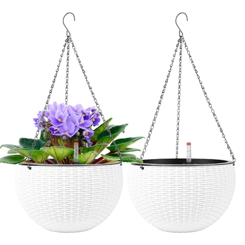 CPROSP 2tlg 28cm Selbstbewässerungstopf Hängend mit Wasserstandsanzeigen, Selbstwässernder Blumentopf, Blumenampel, Hängeblumentöpfe mit Drainagelöchern, Blumentopf Wasserspeicher mit Topf System von CPROSP
