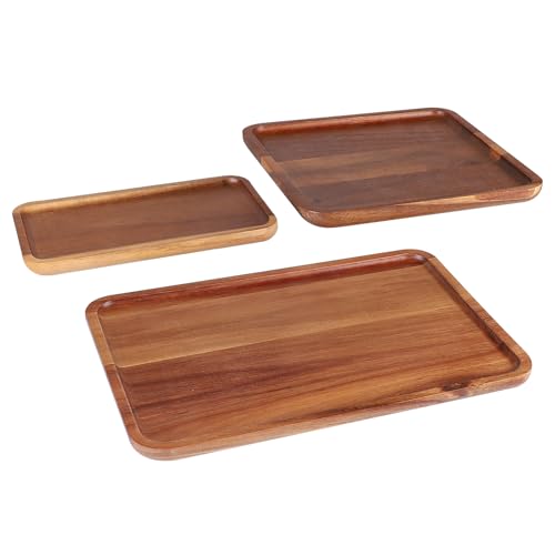 CPROSP 3 TLG Holztablett Rechteckig 10 x 20+20 x 20+30 x 20 cm, Holz Tablett Deko aus Akazienholz, Serviertablett Servierplatte Holz, Holztablett Länglich, für Kaffee, Dessert, Snack, Kerzen, Käse von CPROSP