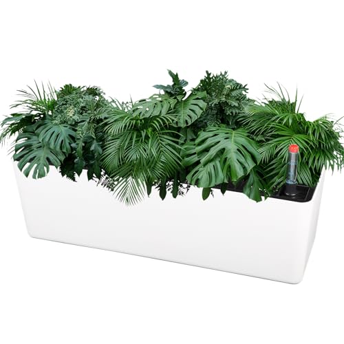 CPROSP 40cm Selbstbewässerung Blumentopf Rechteckig mit Wasserstandsanzeigen, Selbstwässernder Blumentopf Wasserspeicher mit Topf System Blumenampel, Hängeblumentöpfe mit Drainagelöchern von CPROSP