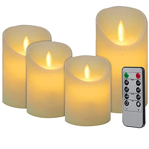 CPROSP 4er LED Kerzen Advent mit Fernbedienung aus Echtwachs, Flammenlose Elfenbeine Kerzen mit Timer, 7,5 x 9/10,5/12,5/15,5 cm, Deko für Hochzeit, Party, Advent (2*AA, Erhhalten keine Batterien) von CPROSP