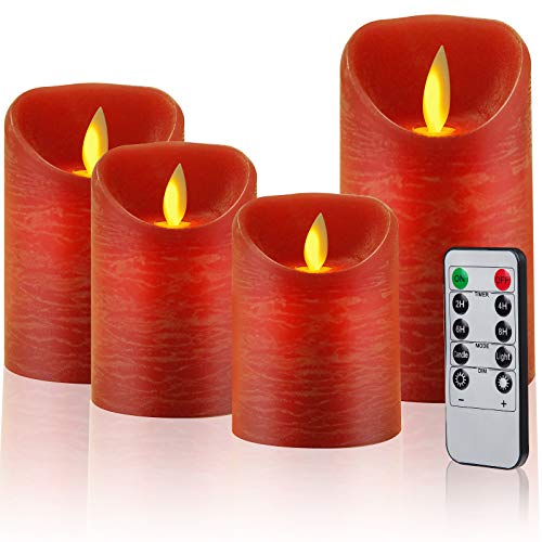 CPROSP 4er LED Kerzen Rot Advent mit Fernbedienung aus Echtwachs, Flammenlose Kerzen mit Timer, 7,5 x 9/10,5/12,5/15,5 cm, Deko für Hochzeit, Party, Weihnachten, Advent (2*AA, Erhhalten nicht) von CPROSP
