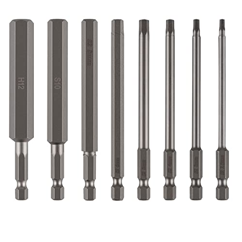 CPROSP 8 stk. Magnetische Schraubendreher Bit 1/4'', Inbus Bit Lang 100mm, S2 Sechskantschaft H2,5-H12, Inbusschlüssel Metall Farbe von CPROSP