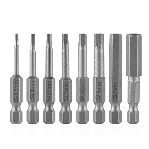 CPROSP 8 stk. Magnetische Schraubendreher Bit 1/4'', Inbus Bit Lang 50mm, S2 Sechskantschaft H1,5-H8, Inbusschlüssel Metall Farbe von CPROSP