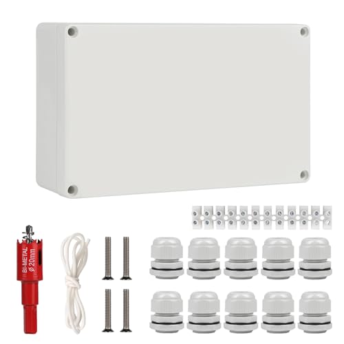 CPROSP Abzweigdose Wasserdicht IP66 Feuchtraumdosen Aufputz-Abzweigkasten 200x120x55mm für Ø6-12 mm, mit 10x Kabelverschraubungen, abzweigdose obo mit Lochsäge 20mm von CPROSP