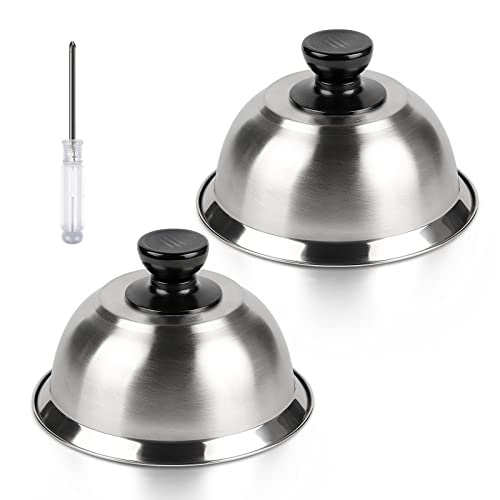 CPROSP Burgerglocke aus Edelstahl 2er Set Schmelz & Hitzeglocke Edelstahl zum Cheeseburger Machen, Burgercover mit 1 Mini Schraubenzieher, 16 * 9CM von CPROSP