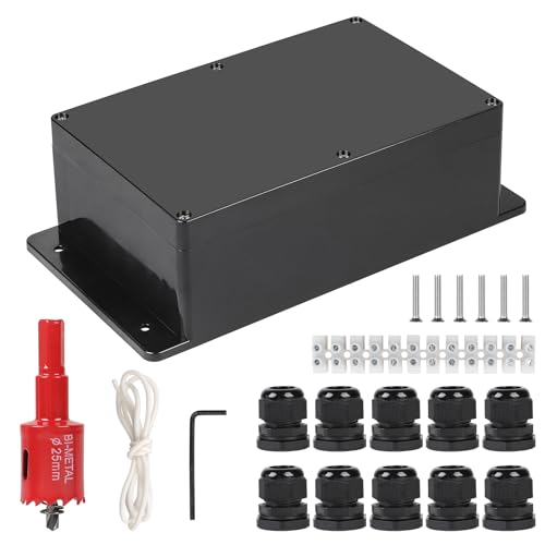 CPROSP Feuchtraumdosen Abzweigdose Wasserdicht IP65 Aufputz-Abzweigkasten 230 x 150 x 85 mm mit Befestigungsohren, mit 10x Kabelverschraubungen, mit Lochsäge 25 mm, Schwarz CPROSP Feuchtraumdosen Abzweigdose Wasserdicht IP65 Aufputz-Abzweigkasten 230 x 150 x 85 mm mit Befestigungsohren, mit 10x Kabelverschraubungen, mit Lochsäge 25 mm, Schwarz von CPROSP