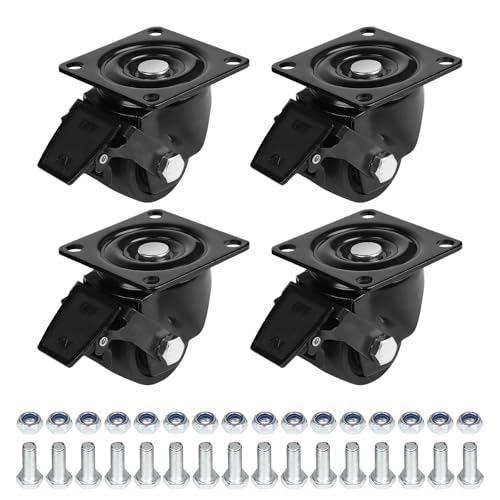 CPROSP Schwerlastrollen 63MM mit Bremse 4er Set Tragkraft 1500KG, Extra Breite Lenkrollen 360 Grad mit Schrauben, Niedriger Schwerpunkt Nylon-Möbelrollen für Möbel,Werkbänke und Industrielle Schwarz von CPROSP