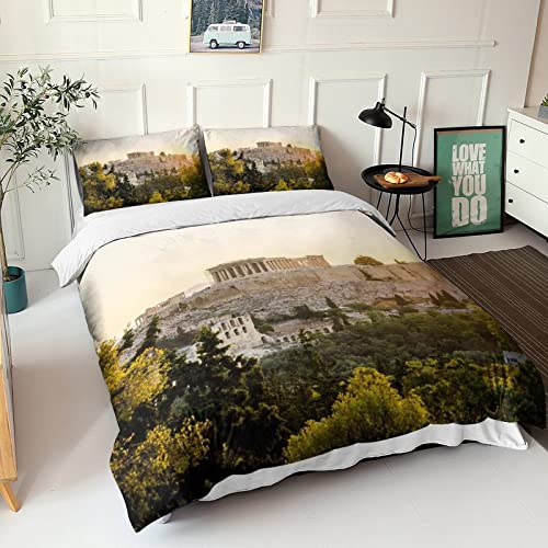 CPSUN Akropolis Bettwäsche Bettbezug-Set Mikrofaser, Bettbezug Reißverschluss Und Kissenbezug Für Schlafzimmer, Weiche Bequemer Double（200x200cm） von CPSUN