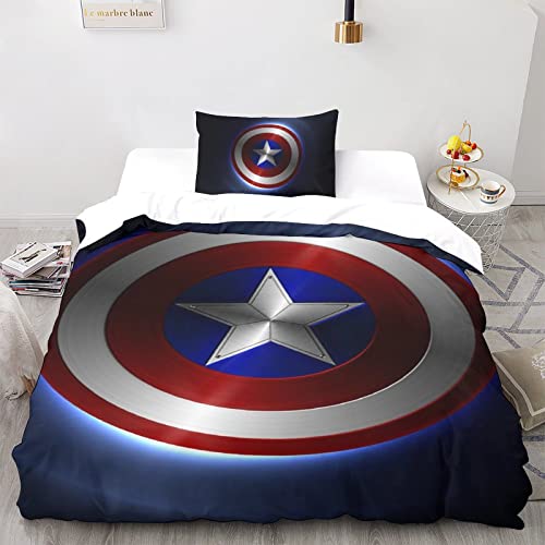 CPSUN Captain America 3D Bettwäsche Bettwäsche Set Microfaser Kinder Erwachsene, Bettbezug Und Kissenbezug Weich Haltbar Atmungsaktive Single（135x200cm） von CPSUN