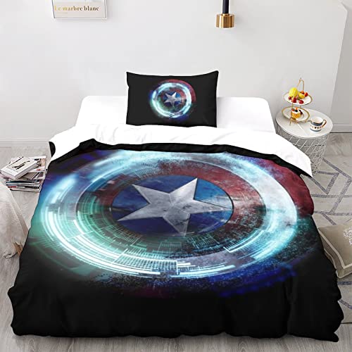 CPSUN Captain America Bettwäsche Bettbezug Für 3D Microfaser Bettwäsche Set Kinder Erwachsene,Mit Reißverschluss Und Kissenbezug Single（135x200cm） von CPSUN