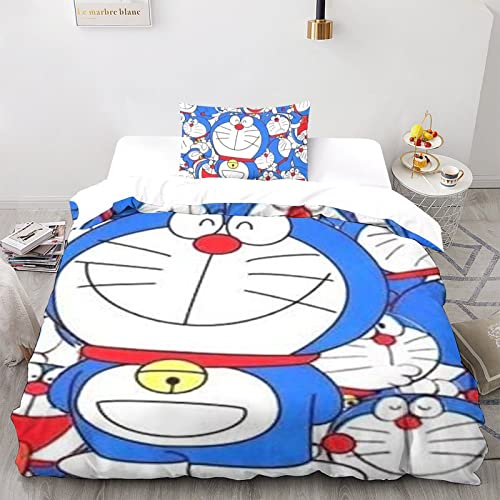 CPSUN Doraemon Bettbezug-Set Weiches Mikrofaser-Bettwäsche-Set Für Erwachsene Teenager Kinder 3 Stück Mit Reißverschluss Für Heimtextilien Single（135x200cm） von CPSUN