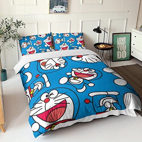 CPSUN Doraemon Bettwäsche Bettbezug Für 3D Microfaser Bettwäsche Set Kinder Erwachsene,Mit Reißverschluss Und Kissenbezug Double（200x200cm） von CPSUN