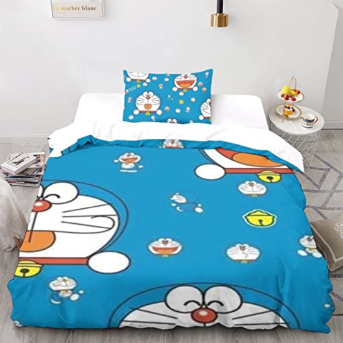 CPSUN Doraemon Bettwäsche Bettdecken Set Weiche Angenehme Mikrofaser Kinder Erwachsene, 3D Druck Bettbezug Bettwäsche Set Single（135x200cm） von CPSUN