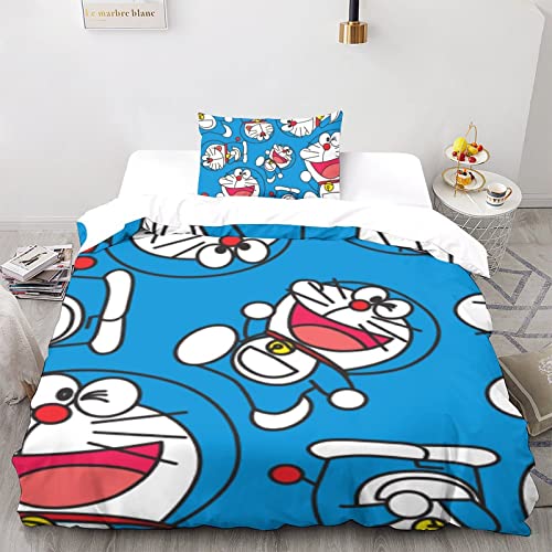 CPSUN Doraemon Bettwäsche Set Bettbezug 3D-Digitaldruck Bettbezüge Bettwäsche-Sets Teilig Weiche Mikrofaser Bettbezug Mit Reißverschluss Und Kissenbezug Single（135x200cm） von CPSUN