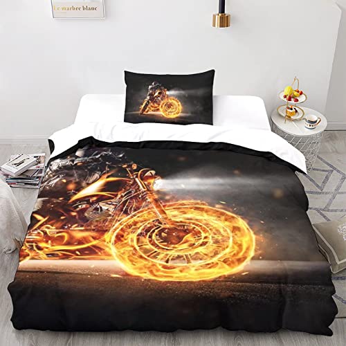 CPSUN Ghost Rider Bettwäsche Teilig Mikrofaser Bettbezüge Jungs Kinderbettwäsche Set Mit Reißverschluss Und Kissenbezug 3 Teilig Sets Single（135x200cm） von CPSUN