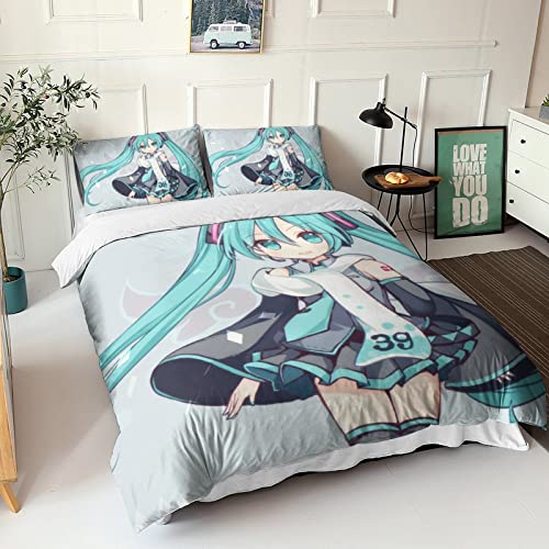 CPSUN Hatsune Miku 3D Print Betten Set Bettwäsche Set Microfaser Qualität Bettbezug Mit Kissenbezug Teilig 3 Teilig Sets Double（200x200cm） von CPSUN