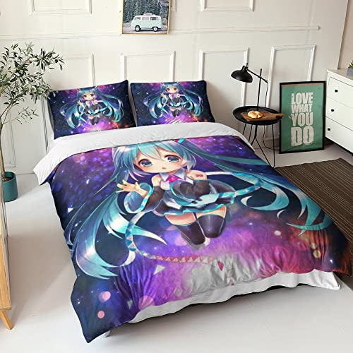 CPSUN Hatsune Miku Bettwäsche 3 Teilig Bettwäsche Set Mit Reißverschluss Bettbezug Und Kissenbezug Für Erwachsene Teenager Kinder Double（200x200cm） von CPSUN