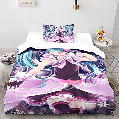 CPSUN Hatsune Miku Bettwäsche Kinder Bettwäsche Mit Bettbezug and Kopfkissenbezüge, Bettbezug Mit Mikrofaser Reißverschluss, Weiche Bequemer Bettbezug Single（135x200cm） von CPSUN