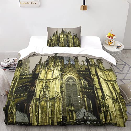 CPSUN Kölner Dom Bettwäsche Set,Bettwäsche Bettbezug 3D Bettbezug,Drucken 3Teilig,Microfaser Super Weiche Atmungsaktive Tröster Set Single（135x200cm） von CPSUN