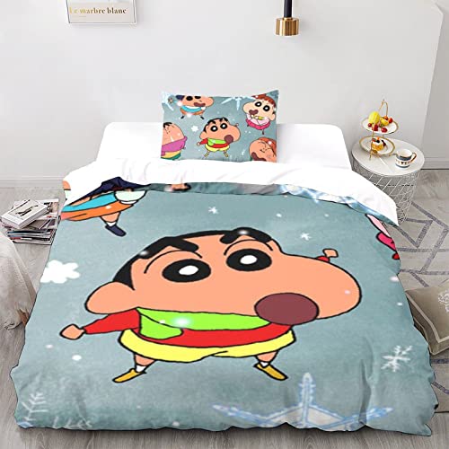 CPSUN Shin-chan. Bettwäsche 3D Print Bettbezug 2 teilig Weiche Mikrofaser Kinder, Jungen, Mädchen Und Kissenbezug Haltbar Atmungsaktive Single（135x200cm） von CPSUN