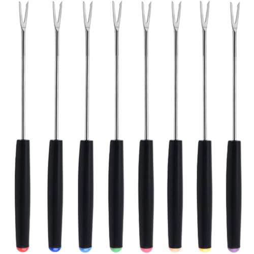 CPSYTE 8 pcs Grillgabel, Fondue Gabeln aus rostfreiem Edelstahl 430 - Fonduebesteck mit 8 Farben - Fonduespieße mit Kunststoffgriff - spülmaschinengeeignet, Kunststoffgriff von CPSYTE