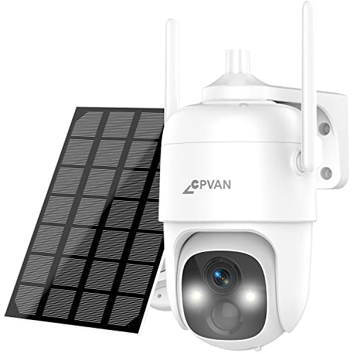 CPVAN 2K WLAN Überwachungskamera Aussen Akku Solar, 355°/90° Kamera Outdoor mit Farbnachtsicht,PIR Bewegungsmelder, Sirene/Weißlichtalarm,2-Wege-Audio,IP66,Cloud/SD-VicoHome App von CPVAN