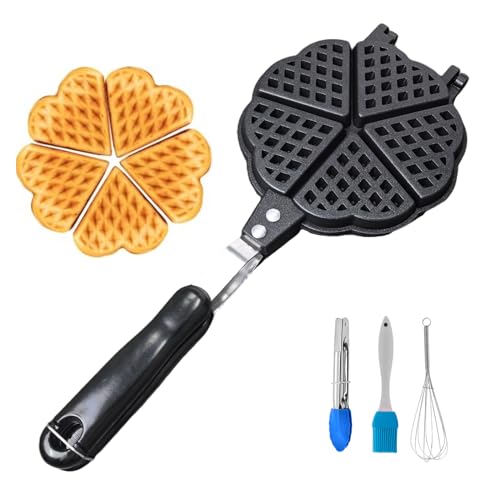 CPVKRY Herzförmiger Waffler, Aluminiumgusspfanne, Schatz, Mini-Waffelmacher, Waffelbackform, schwarz, fünf 6,3 cm Hohlräume CPVKRY Herzförmiger Waffler, Aluminiumgusspfanne, Schatz, Mini-Waffelmacher, Waffelbackform, schwarz, fünf 6,3 cm Hohlräume von CPVKRY