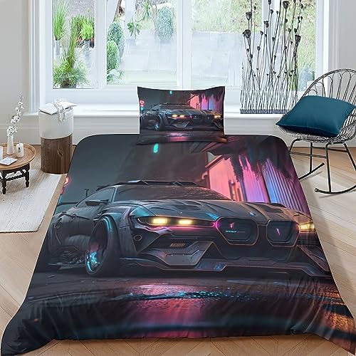 CPYANG Supersportwagen 3D Bettwäsche Set Microfaser Sportwagen Bettbezug Set Mikrofaser Mit Reißverschluss Mit Kissenbezug Geeignet Für Männer Und Frauen Single（135x200cm） von CPYANG