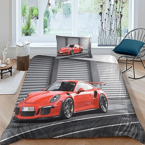 CPYANG Supersportwagen Bettwäsche 3D Sportwagen Bettbezug Set Bettbezüge Mikrofaser Reißverschluss Und Kissenbezug Geeignet Für Männer Und Frauen Single（135x200cm） von CPYANG