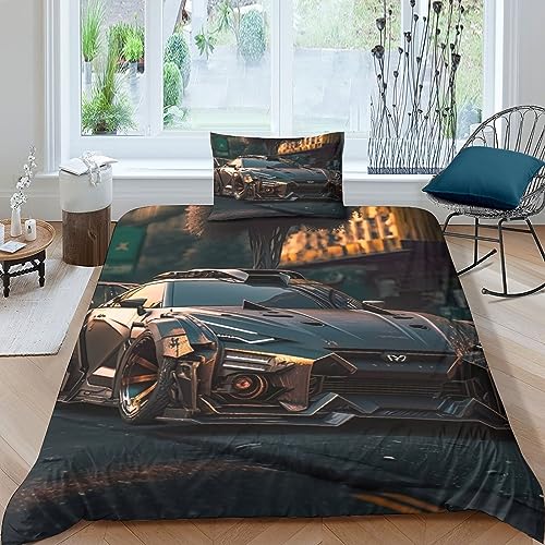 CPYANG Supersportwagen Bettwäsche-Set, Sportwagen Bettbezug Kopfkissenbezug 3D, Microfaser Bettwäsche Mit Reißverschluss Geeignet Für Männer Und Frauen Single（135x200cm） von CPYANG