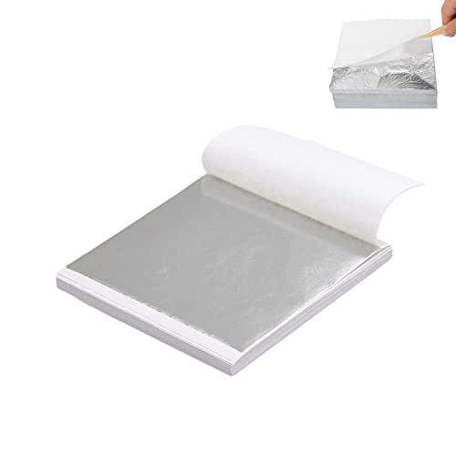 CPYJW Pack of 100 Silver Leaf Imitation Leaf Silver Leaf for Crafts Impact Metal Silver Art Project 8.5 x 8 cm Silver Leaf Imitation Silver Leaf Crafts for Crafts DIY Creation (Silver) von CPYJW