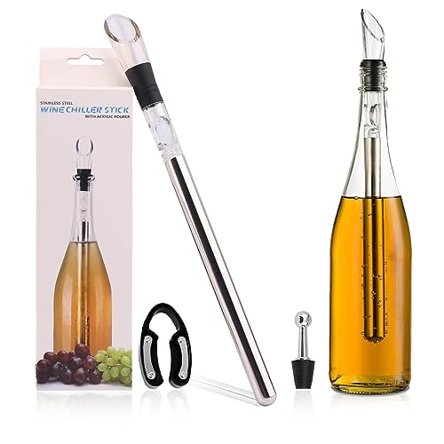 4-in-1 Premium Weinkühlstab, Edelstahl mit Ausgießer Ideales Weinzubehör Geschenk Weinkühler Set Stab mit Dekanter Zubehör für jede Flaschengröße | Rot- Weißwein Geschenkset Weintrinker von CPYJW