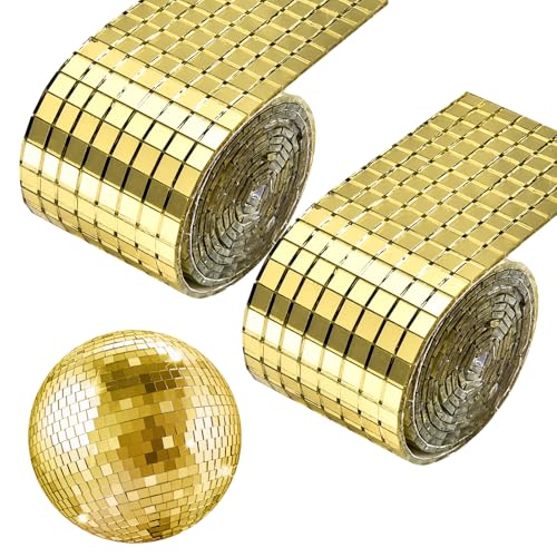 CPYJW 2 Rollen 3200 Stück Spiegelfliesen Selbstklebend,Discokugel Deko Selbstklebende Mosaikfliesen Quadratische Glasspiegel 5 X 5 mm Glas für KTV Hause DIY Handwerk Dekoration (Gold) von CPYJW