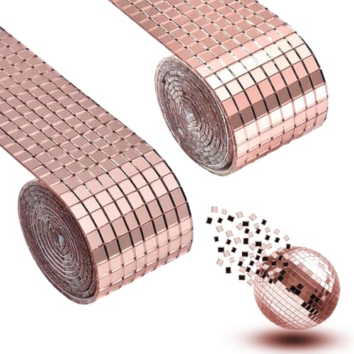 CPYJW 2 Rollen 3200 Stück Spiegelfliesen Selbstklebend,Discokugel Deko Selbstklebende Mosaikfliesen Quadratische Glasspiegel 5 X 5 mm Glas für KTV Hause DIY Handwerk Dekoration (Roségold) von CPYJW