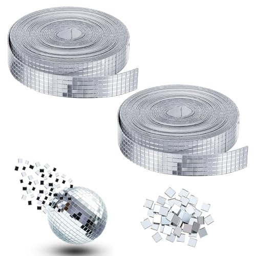 CPYJW 2 Rollen 3200 Stück Spiegelfliesen Selbstklebend,Discokugel Deko Selbstklebende Mosaikfliesen Quadratische Glasspiegel 5 X 5 mm Glas für KTV Hause DIY Handwerk Dekoration (Silber) von CPYJW