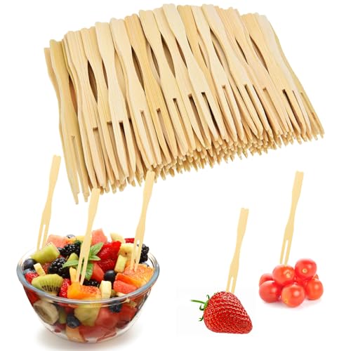 CPYJW 200 Stück Pommesgabel,Holzgabeln Pommespieker Aus Holz Holzbesteck Kleine Gabeln Snackgabel Früchtegabel Einwegbesteck für Party Geburtstag Camping Und Picknick (90mm) von CPYJW