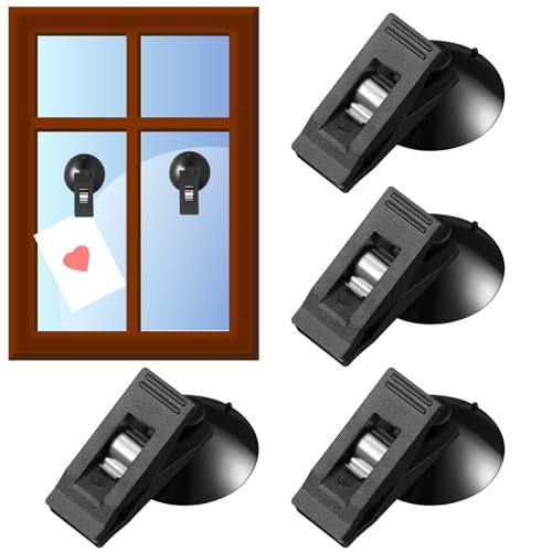 CPYJW 4 Stück Saugnapf Klammer Parkscheinhalter,Saugnapf Haken Schwarz Kunststoff Parkausweis Halter Parkscheinhalter Saugnapf Clip Saugnapf Mit Klammer für Glas, Badezimmer Und Auto von CPYJW