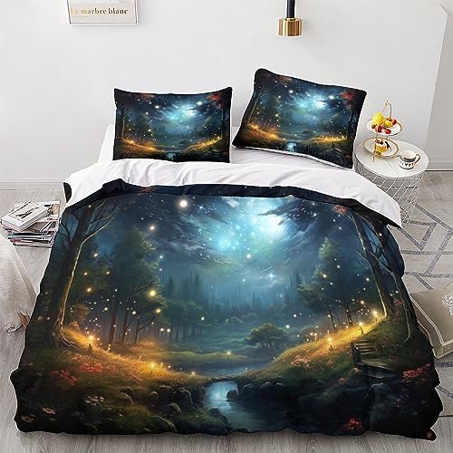 CPYang Dream Land Bettbezug Baumwolle Fantasy World Steppdeckenbezug Reißverschluss Bed Linen Set Luxuriös Bettdeckenbezug Zip-Verschluss Bettwäsche Set Mit Kopfkissenbezügen Double（200x200cm） von CPYang