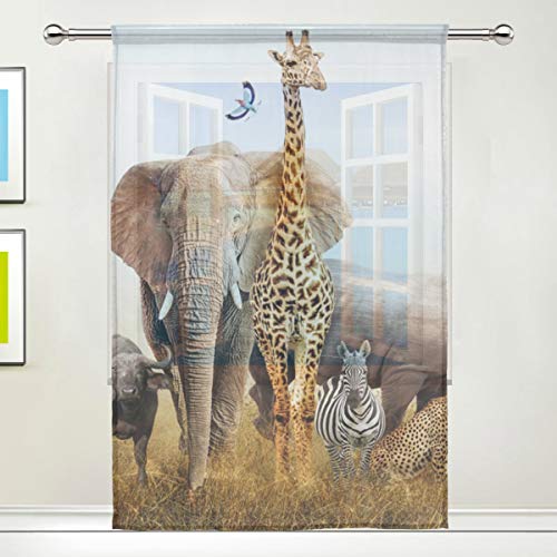 CPYang Durchscheinender Vorhang mit Afrika-Motiv, Elefant, Giraffe, Zebramuster, Voile, Fenstervorhang, Vorhänge für Wohnzimmer, Schlafzimmer, Tür, Küche, 140 x 213 cm, 1 Stück von CPYang