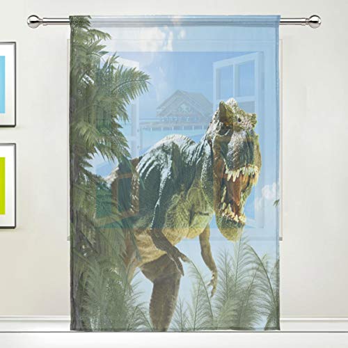 CPYang Durchsichtiger Vorhang mit Dinosaurier-Motiv, Voile-Vorhang für Wohnzimmer, Schlafzimmer, Tür, Küche, 140 x 213 cm, 1 Panel von CPYang