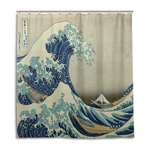 CPYang Duschvorhänge Vintage Japanische Welle Wasserdicht Schimmelresistent Bad Vorhang Badezimmer Home Decor 168 x 182 cm mit 12 Haken von CPYang