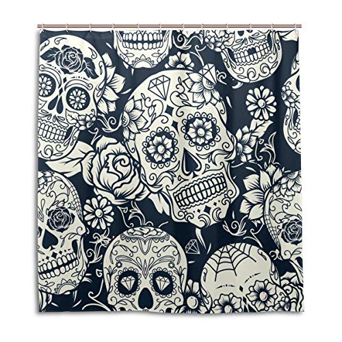 CPYang Duschvorhänge Vintage Floral Sugar Skull Wasserdicht Schimmelresistent Badvorhang Badezimmer Home Decor 168 x 182 cm mit 12 Haken von CPYang