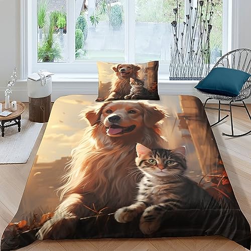 CPYang Pet Dog Luxuriös Bettwäsche Bettbezug Set Microfaser Golden Retriever Bettwäschegarnitur Mit Gedruckt Reissverschluss Weichs Bettdeckenbezug Für Erwachsene Und Kinder Single（135x200cm） von CPYang