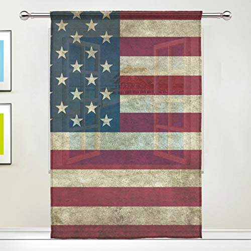 CPYang Vorhang aus Voile, Vintage-Stil, USA-Flagge, für Wohnzimmer, Schlafzimmer, Tür, Küche, 139,7 x 198 cm, 1 Paneel, Textil, multi, 55 x 84 inch von CPYang