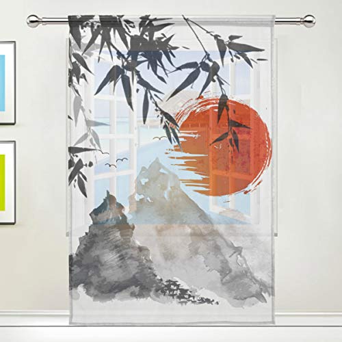CPYang Durchsichtiger Vorhang, traditionelles japanisches Gemälde, Voile, Fenstervorhang für Wohnzimmer, Schlafzimmer, Tür, Küche, 140 x 198 cm, 1 Panel von CPYang