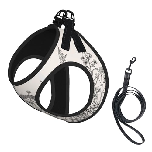 L Haustier-Leine, Weste und Hundegeschirr, kleine Größe, mit Blumenkräutern, botanischer Gravur, mit Schnalle, Hundebegleiter, Outdoor-Reisen von CPyuqw
