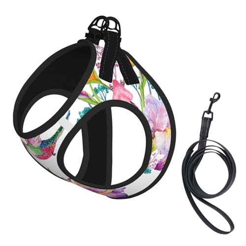 L Haustier-Leine, Weste und Hundegeschirr, kleiner Garten mit Vögeln und Blumen, mit Schnalle, Hundebegleiter, Outdoor-Reisen von CPyuqw