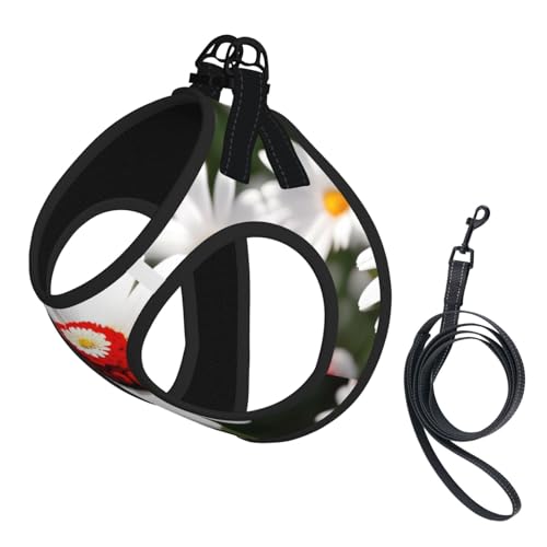 M Haustier-Leine, Weste und Hundegeschirr, kleine Größe, mit Blume und weißem Gänseblümchen-Druck, mit Schnalle, Hundebegleiter, Outdoor-Reisen von CPyuqw